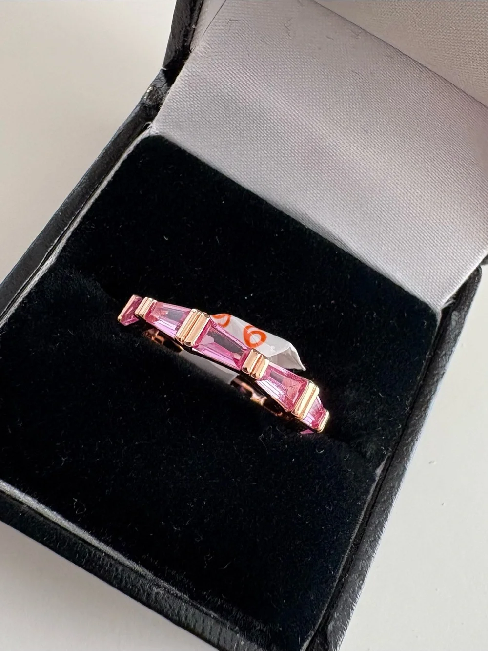 Bomb Party Ribbon Bow Band Ring RG94952 Pink Sapphire Rose Gold Plating